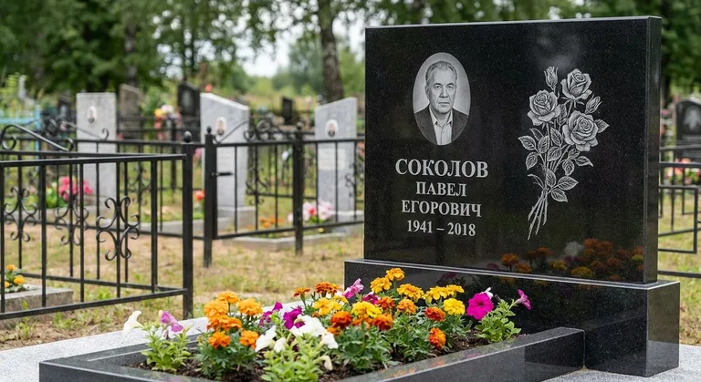 Памятник с гравировкой роз — выполненная работа «Соколов» в Сочи