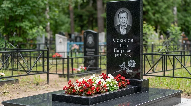 Памятник с гравировкой роз — выполненная работа «Соколов» в Сочи