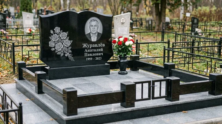 Памятник с гравировкой роз — выполненная работа «Журавлёв» в Сочи