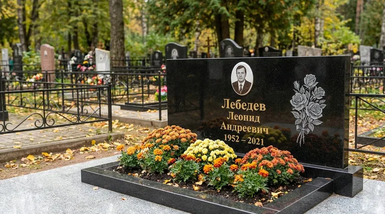 Памятник с гравировкой роз — выполненная работа «Лебедев» в Сочи