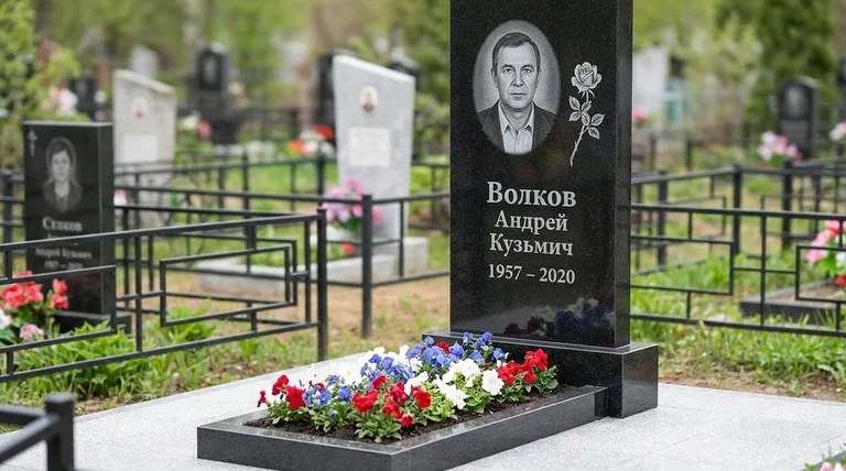 Памятник с гравировкой роз — выполненная работа «Волков» в Сочи