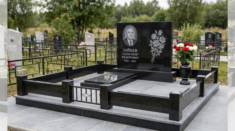 Памятник с гравировкой роз — выполненная работа «Зайцев» в Сочи