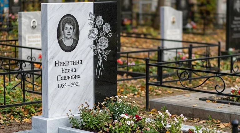 Памятник с гравировкой роз — выполненная работа «Никитина» в Сочи