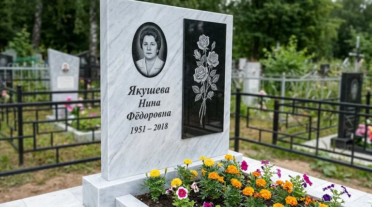 Памятник с гравировкой роз — выполненная работа «Якушева» в Сочи