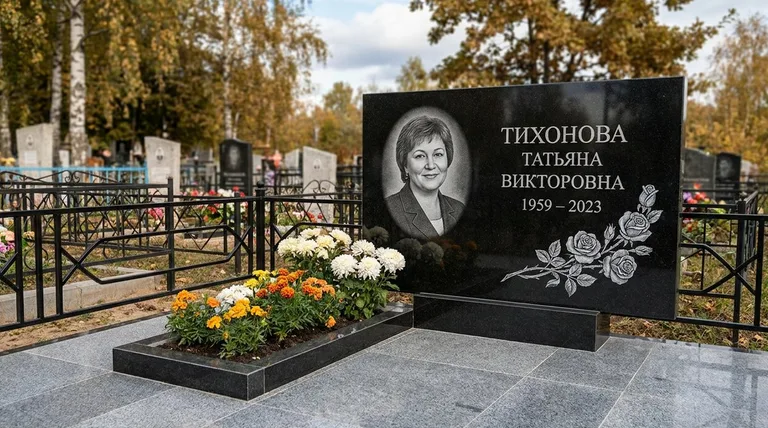 Памятник с гравировкой роз — выполненная работа «Тихонова» в Сочи