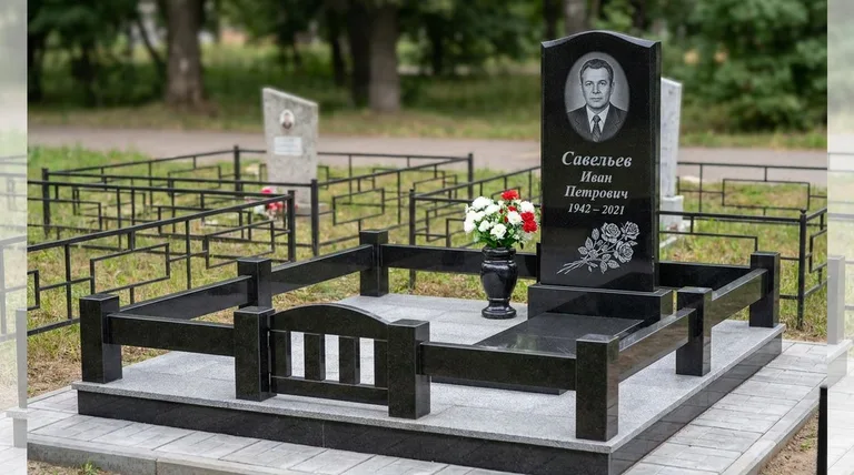 Памятник с гравировкой роз — выполненная работа «Савельев» в Сочи