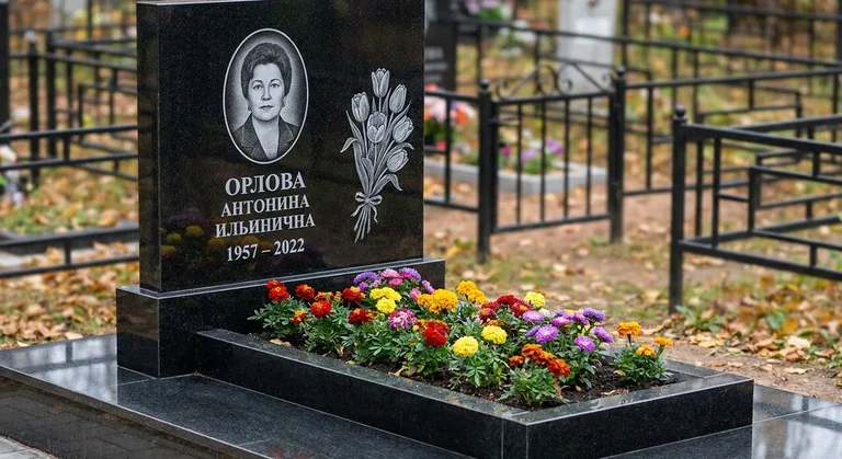 Памятник с гравировкой тюльпанов — выполненная работа «Орлова» в Сочи