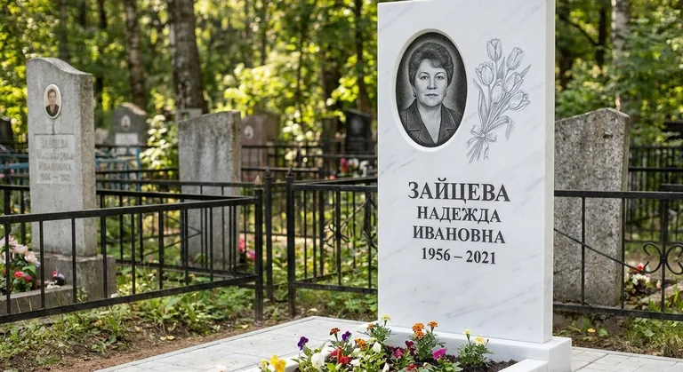 Памятник с гравировкой тюльпанов — выполненная работа «Зайцева» в Сочи