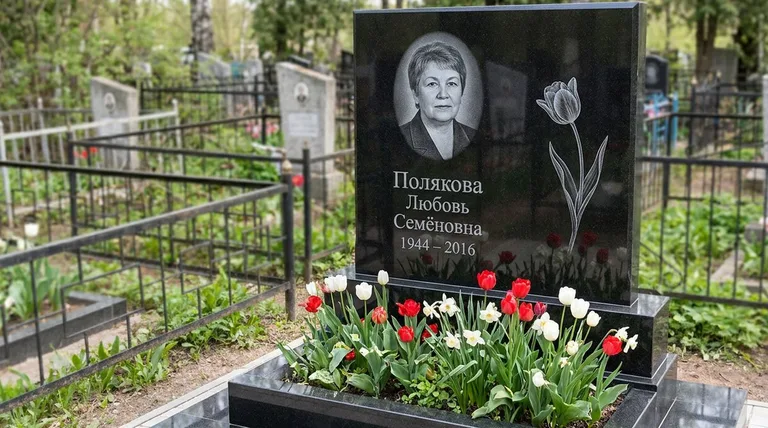 Памятник с гравировкой тюльпанов — выполненная работа «Полякова» в Сочи