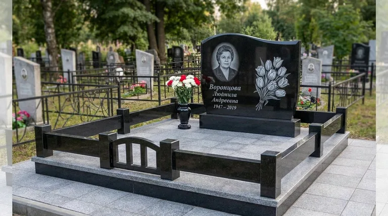 Памятник с гравировкой тюльпанов — выполненная работа «Воронцова» в Сочи