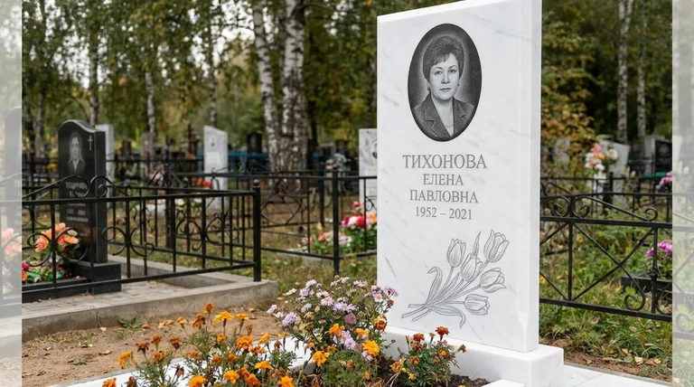 Памятник с гравировкой тюльпанов — выполненная работа «Тихонова» в Сочи
