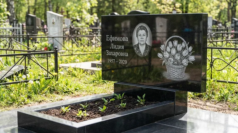 Памятник с гравировкой тюльпанов — выполненная работа «Ефимова» в Сочи