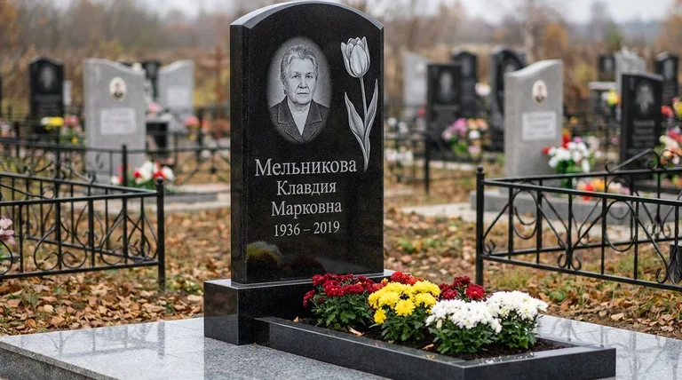 Памятник с гравировкой тюльпанов — выполненная работа «Мельникова» в Сочи