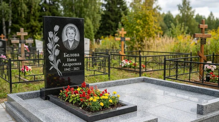 Памятник с гравировкой тюльпанов — выполненная работа «Белова» в Сочи
