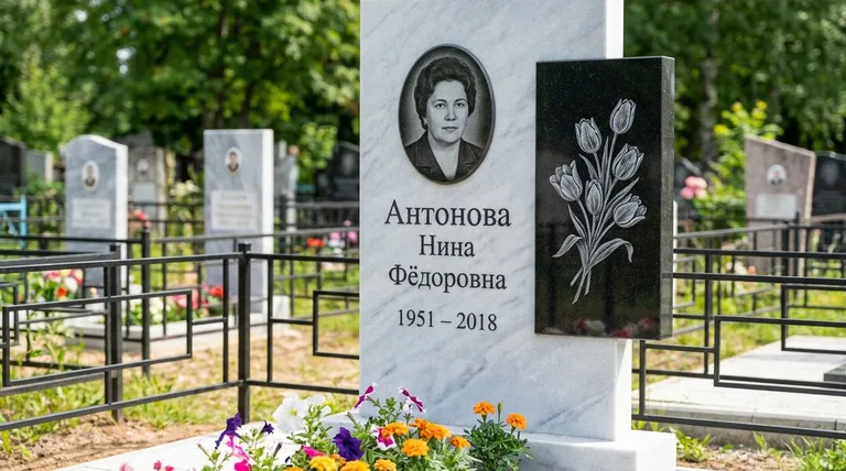 Памятник с гравировкой тюльпанов — выполненная работа «Антонова» в Сочи