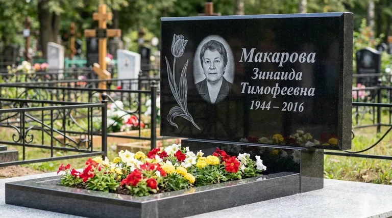 Памятник с гравировкой тюльпанов — выполненная работа «Макарова» в Сочи