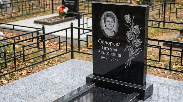 Памятник с гравировкой тюльпанов — выполненная работа «Фёдорова» в Сочи