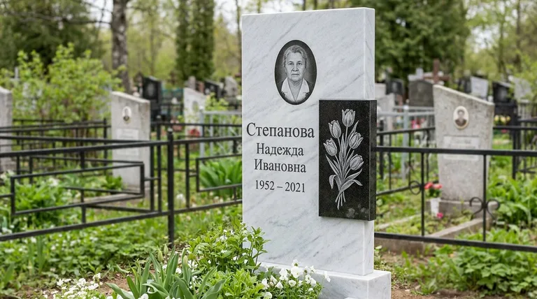 Памятник с гравировкой тюльпанов — выполненная работа «Степанова» в Сочи