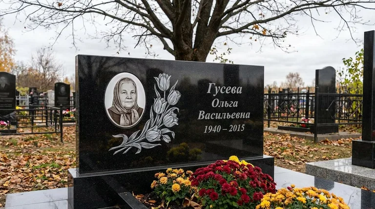 Памятник с гравировкой тюльпанов — выполненная работа «Гусева» в Сочи