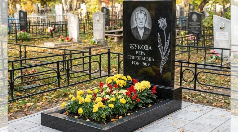 Памятник с гравировкой тюльпанов — выполненная работа «Жукова» в Сочи