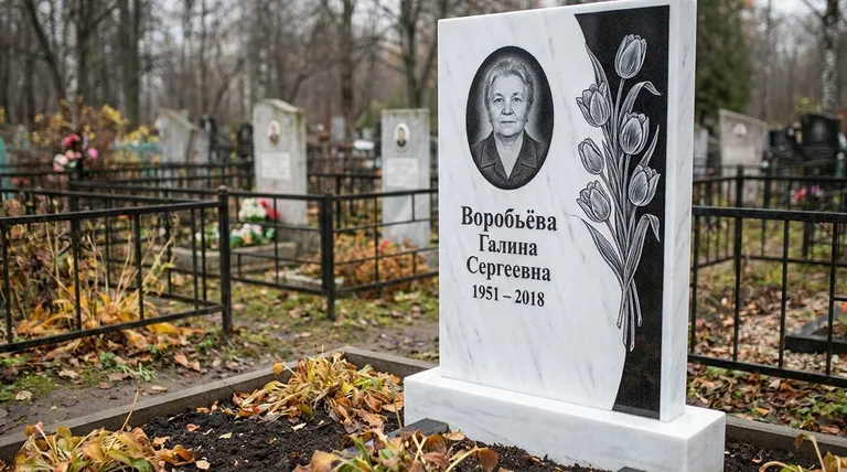 Памятник с гравировкой тюльпанов — выполненная работа «Воробьёва» в Сочи
