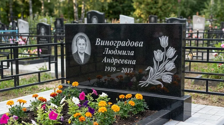 Памятник с гравировкой тюльпанов — выполненная работа «Виноградова» в Сочи