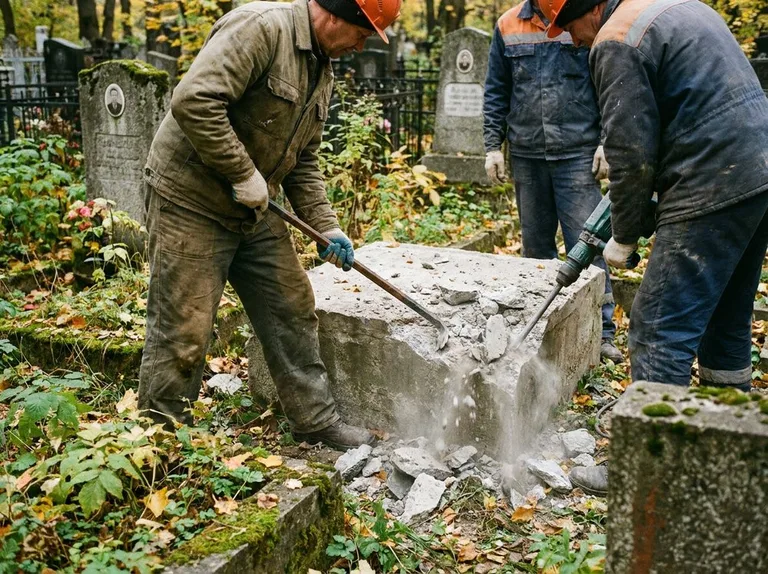 Демонтаж бетонного цоколя и тумбы памятника в Сочи