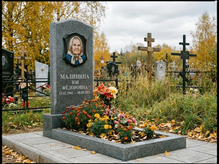 Чёрно-белый керамический портрет на памятнике в Сочи