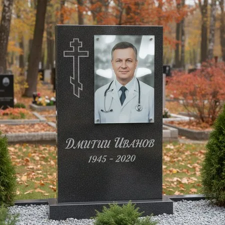 Портрет на стекле 180×240 мм на чёрной стеле в Сочи