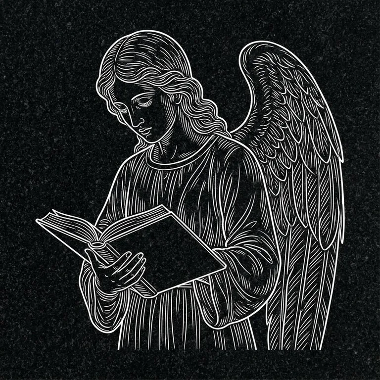 Эскиз гравировки ангела на памятник — ангел с раскрытой книгой в Сочи