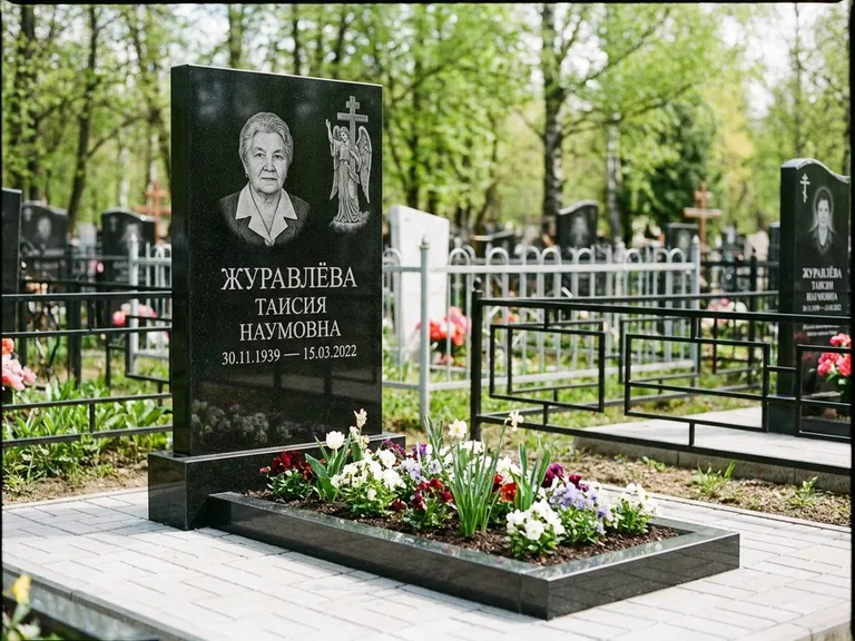 Памятник с гравировкой ангела — гравировка ангела с голубем по диагонали стелы, работа «Журавлёва» в Сочи