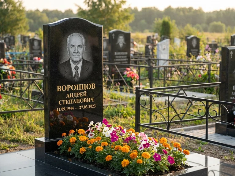 Гравировка фото на памятнике в Сочи — готовый гравированный портрет на чёрном граните