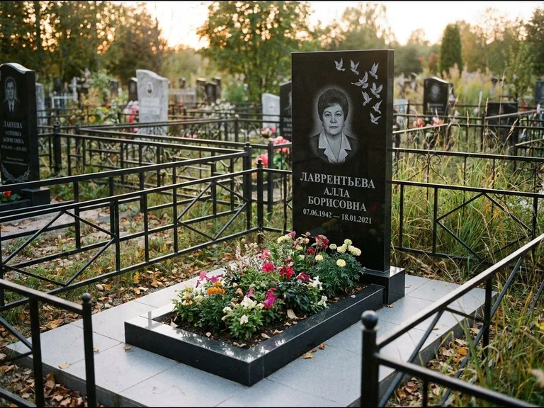 Памятник с гравировкой голубей — гравировка стаи голубей, взлетающей от угла стелы, работа «Лаврентьева» в Сочи
