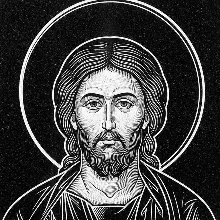 Эскиз иконы: Архангел Михаил — воинам и мужчинам, гравировка на памятник в Сочи