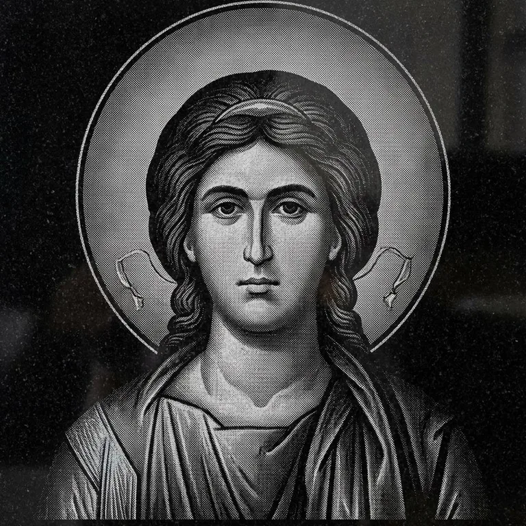 Эскиз иконы: Архангел Михаил (полутон) — образ архангела в полутонах, гравировка на памятник в Сочи