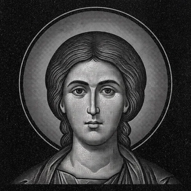Эскиз иконы: Георгий Победоносец (полутон) — воинский образ, гравировка на памятник в Сочи