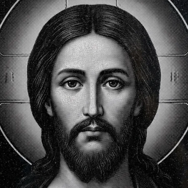 Эскиз иконы: Спас Вседержитель (полутон) — объёмный лик, светотень, гравировка на памятник в Сочи