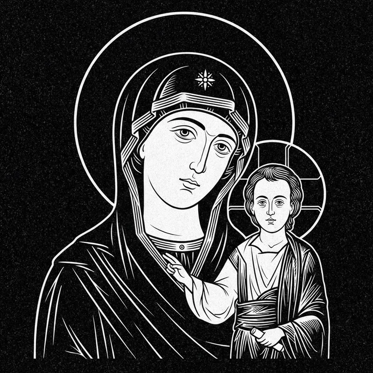 Эскиз иконы: «Утоли моя печали» — облегчение скорби, гравировка на памятник в Сочи
