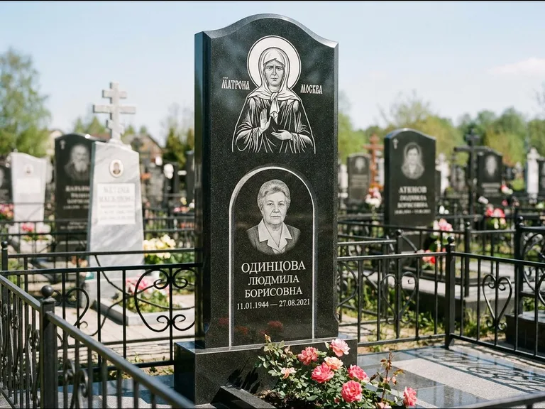 Памятник с гравировкой иконы — Владимирская икона Божией Матери с Младенцем, работа «Зотов» в Сочи