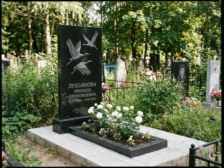 Памятник с гравировкой журавлей — гравировка журавлей, работа «Лукьянова» в Сочи