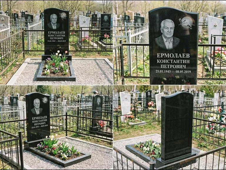 Памятник с гравировкой журавлей — гравировка клина журавлей на фоне солнечного диска, работа «Ермолаев» в Сочи