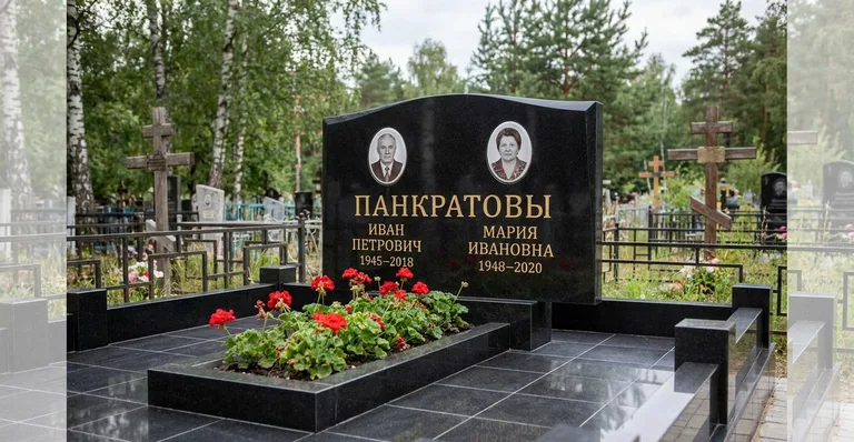 Гранитный памятник с портретом, Пример гранитного памятника работы «Мастер Каменев» для Ивановского кладбища
