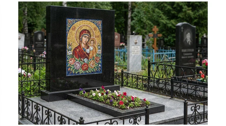 Мозаика на памятник в Сочи — цветное панно из смальты на чёрной гранитной стеле
