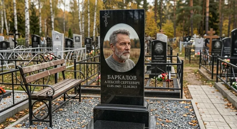 Овальный портрет на стекле на чёрной гранитной стеле в Сочи