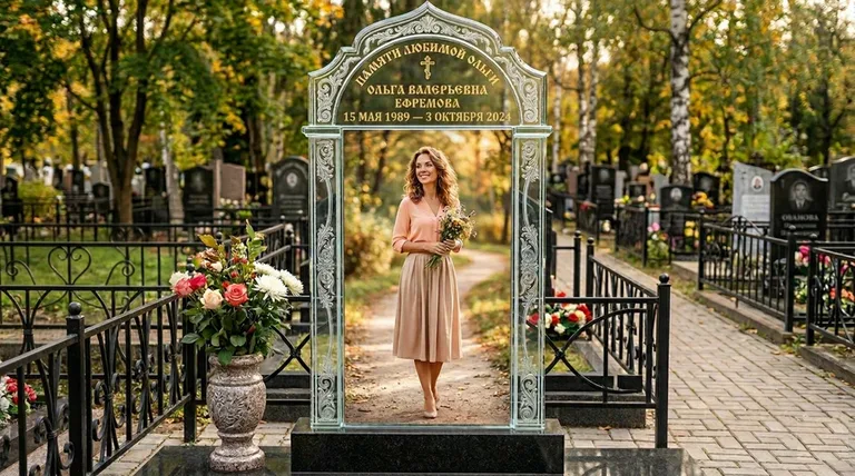 Портрет на стекле в форме арки на памятнике в Сочи