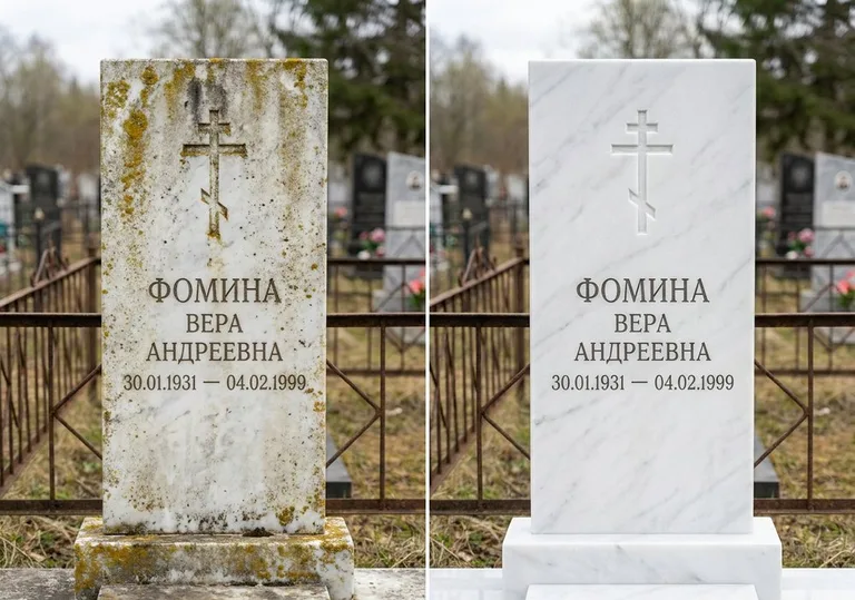 Восстановление мраморного памятника от желтизны и налёта в Сочи