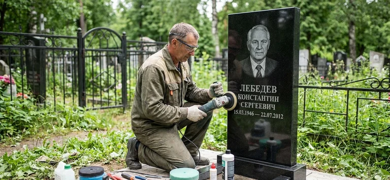 Реставрация памятника в Сочи — восстановление гранита, заделка трещин и обновление надписей на кладбище