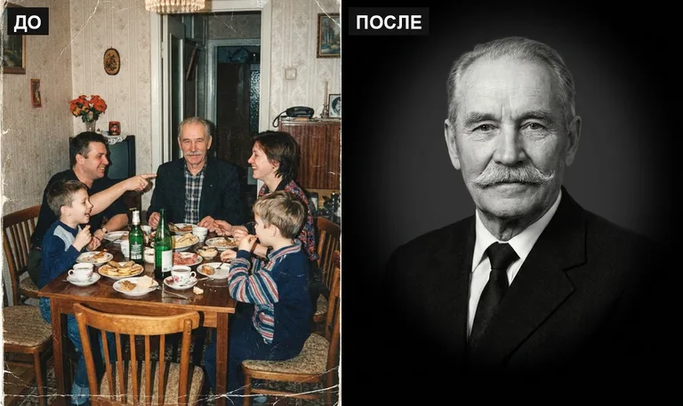 Ретушь фото на памятник — выделение из группового: до и после в Сочи