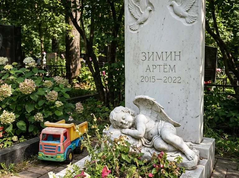 Спящий ангелочек на детском памятнике в Сочи