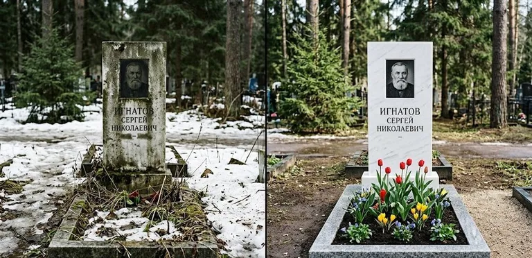 Диптих №6: высадка хризантем у подножия серого гранита — до и после уборки в Сочи